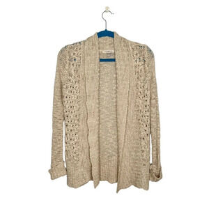 Roz & Ali Open Stitch Cowl Neck Cardigan, Size 2X, Tan & Metallic Gold